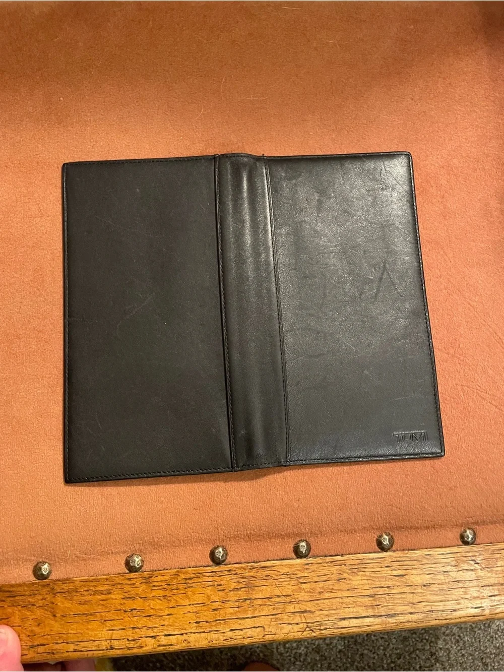 Tumi Black Leather Long Wallet, Travel Checkbook Cover, Passport, Portfolio